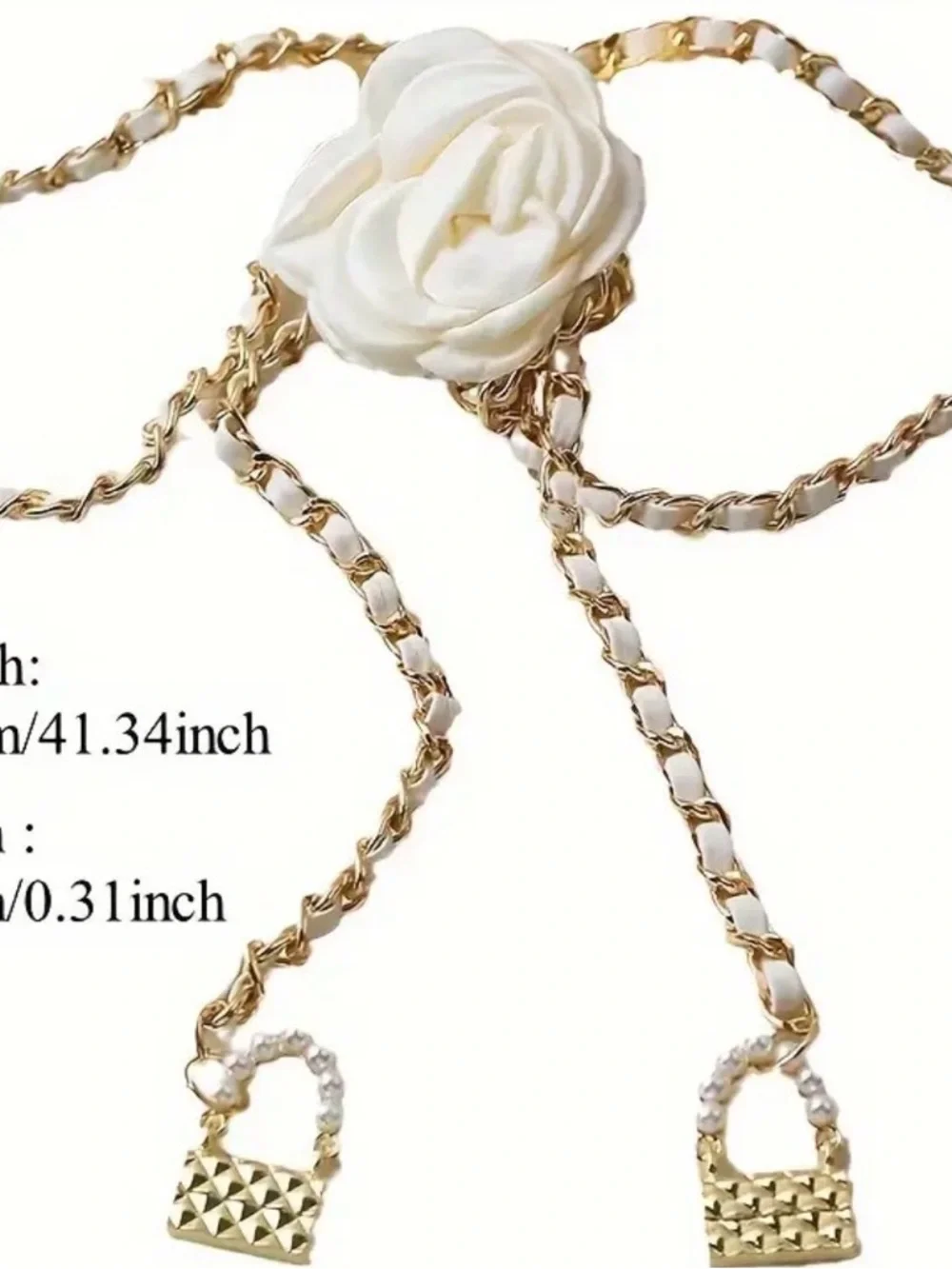 Gold Chain Lariat Necklace with Cream Rose
